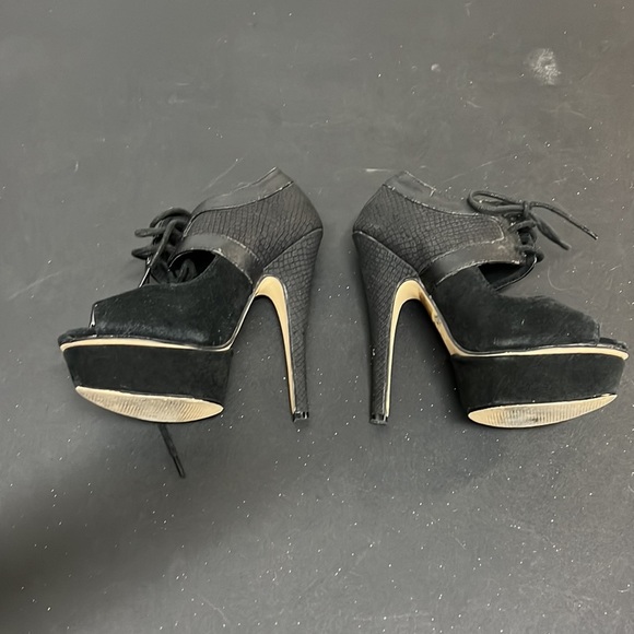 Colin Stuart lace up High Heels black leather suede women shoes size 5 - Picture 7 of 9